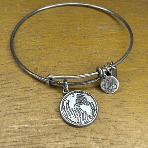 Alex and Ani Bangle Adjustable Bracelet Silver Tone "World Map Charm"